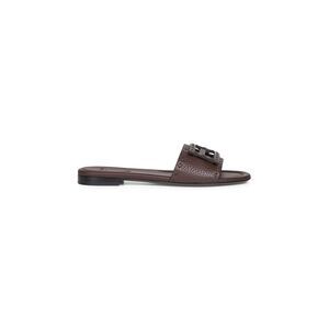 Fendi Women Brown Leather Baguette Slides